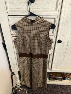 Perseption Brown Plaid Mock-Neck Midi Dress